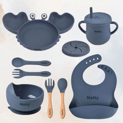 Hungry Crab - Personalised Silicone Baby Feeding Set (11 Pieces)